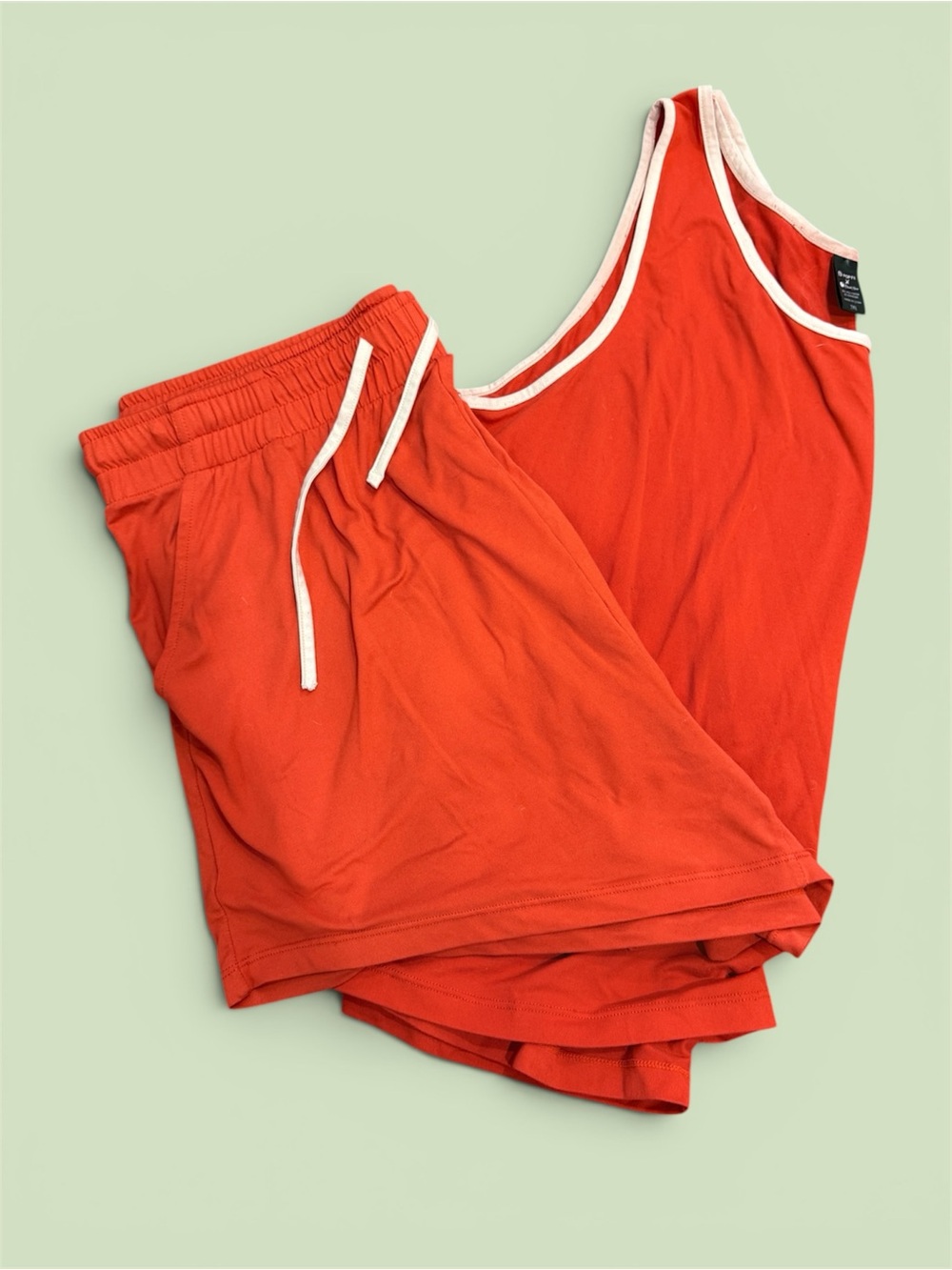 POP Fit Red/Orange Tank & Shorts Pajama Set with White Trim